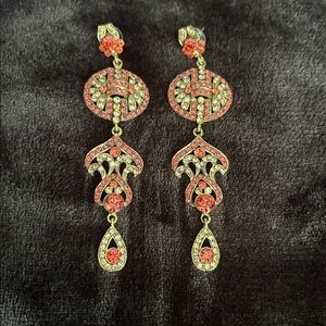 Elegant Red and Gold Dangle Earrings